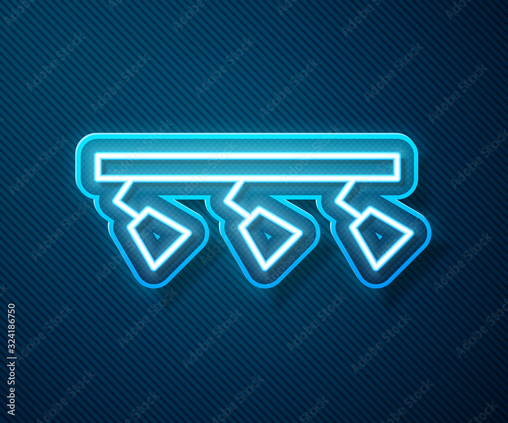 Glowing neon line Led track lights and lamps with spotlights icon isolated on blue background. Vecto