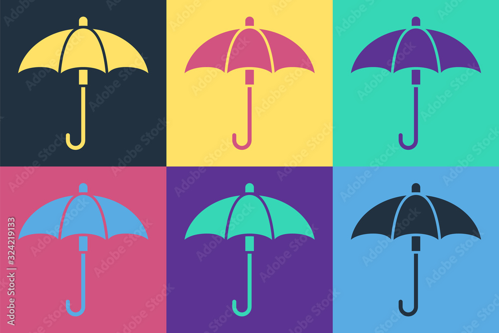 Pop art Classic elegant opened umbrella icon isolated on color background. Rain protection symbol. V