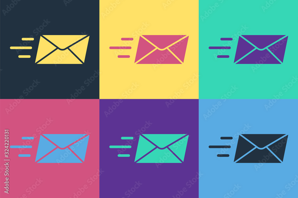 Pop art Express envelope icon isolated on color background. Email message letter symbol. Vector Illu
