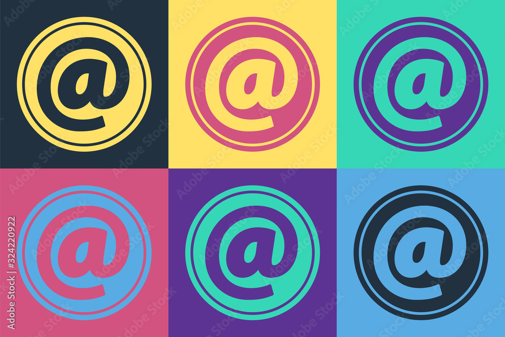 在彩色背景上隔离的波普艺术邮件和电子邮件图标。信封符号电子邮件。电子邮件信息sig