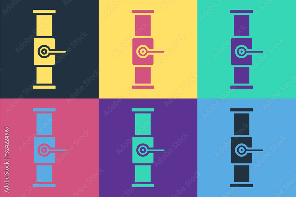 Pop art Industry metallic pipe and valve icon isolated on color background. Vector Illustration