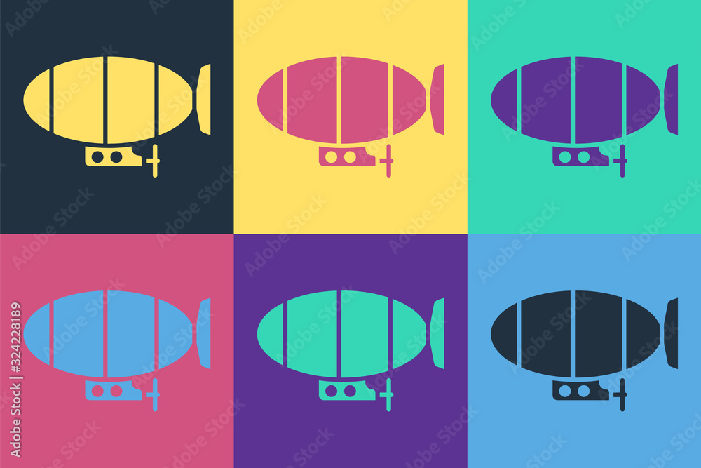 流行艺术飞艇图标隔离在彩色背景上。矢量插图