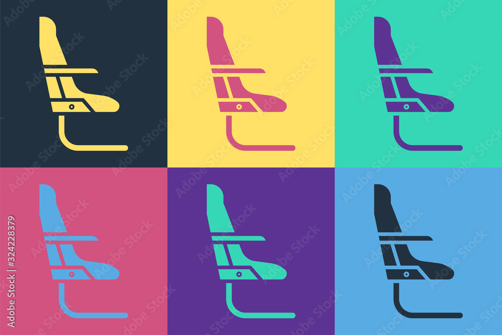 在彩色背景上隔离的波普艺术飞机座椅图标。矢量插图