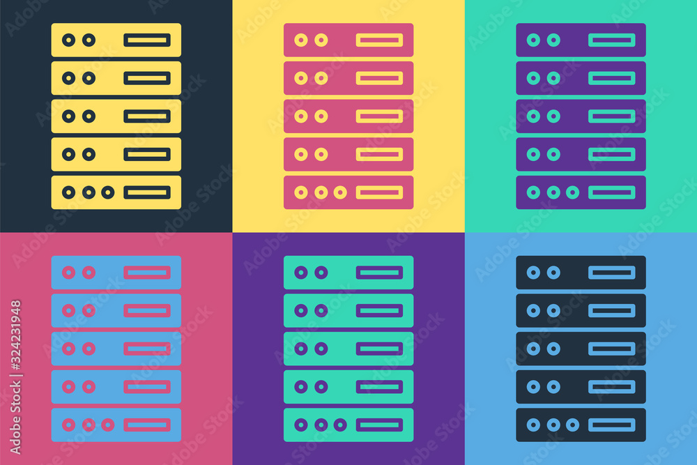 Pop art Server, Data, Web Hosting icon isolated on color background. Vector Illustration
