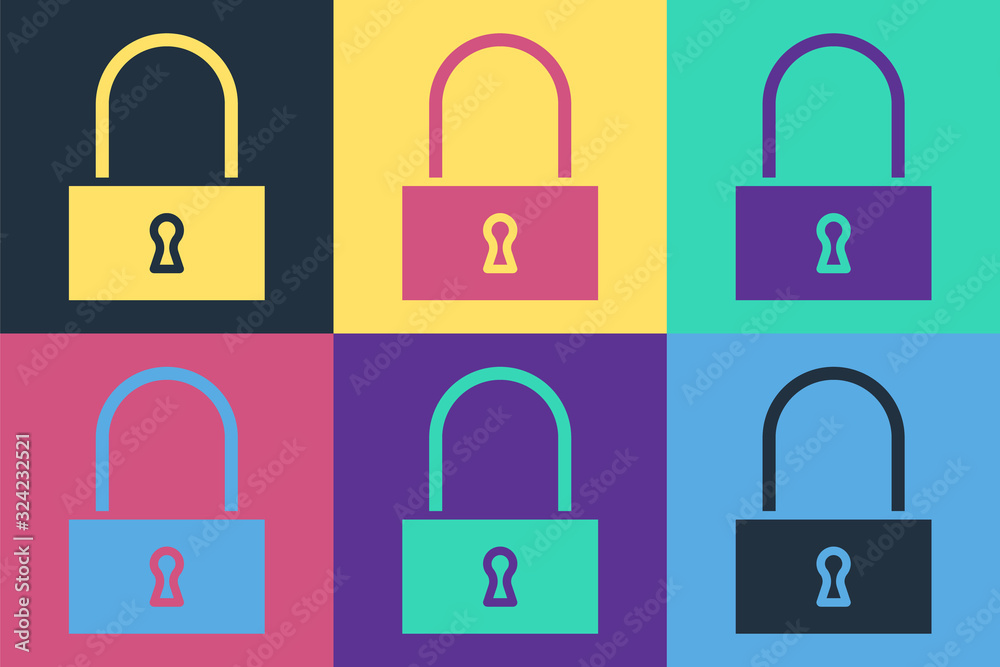Pop art Lock icon isolated on color background. Padlock sign. Security, safety, protection, privacy 