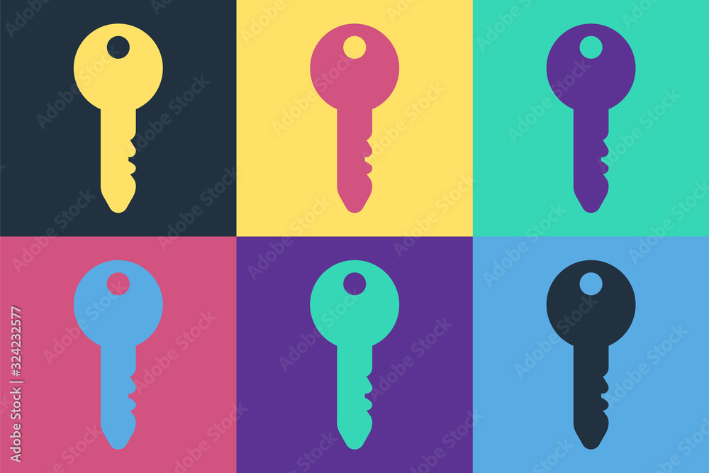 Pop art Key icon isolated on color background. Vector Illustration
