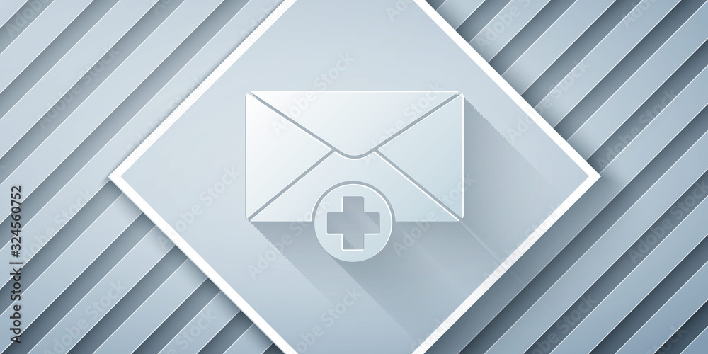 Paper cut Envelope icon isolated on grey background. Received message concept. New, email incoming m