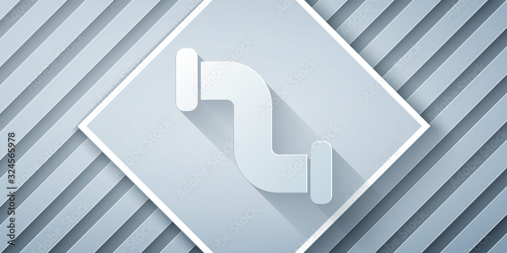 Paper cut Industry metallic pipe icon isolated on grey background. Plumbing pipeline parts of differ