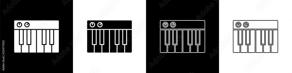 将音乐合成器图标隔离在黑白背景上。电子钢琴。Vector Illustra