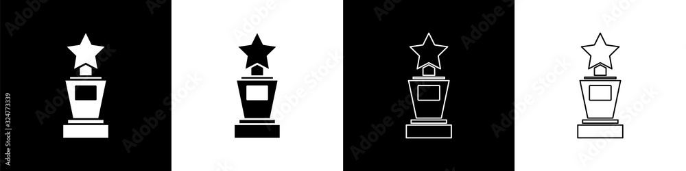 设置隔离在黑白背景上的奖杯图标。获胜者奖杯符号。锦标赛或com