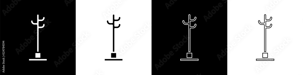 Set Coat stand icon isolated on black and white background.Vector Illustration（设置涂层支架图标，隔离在黑白背景上。矢量图