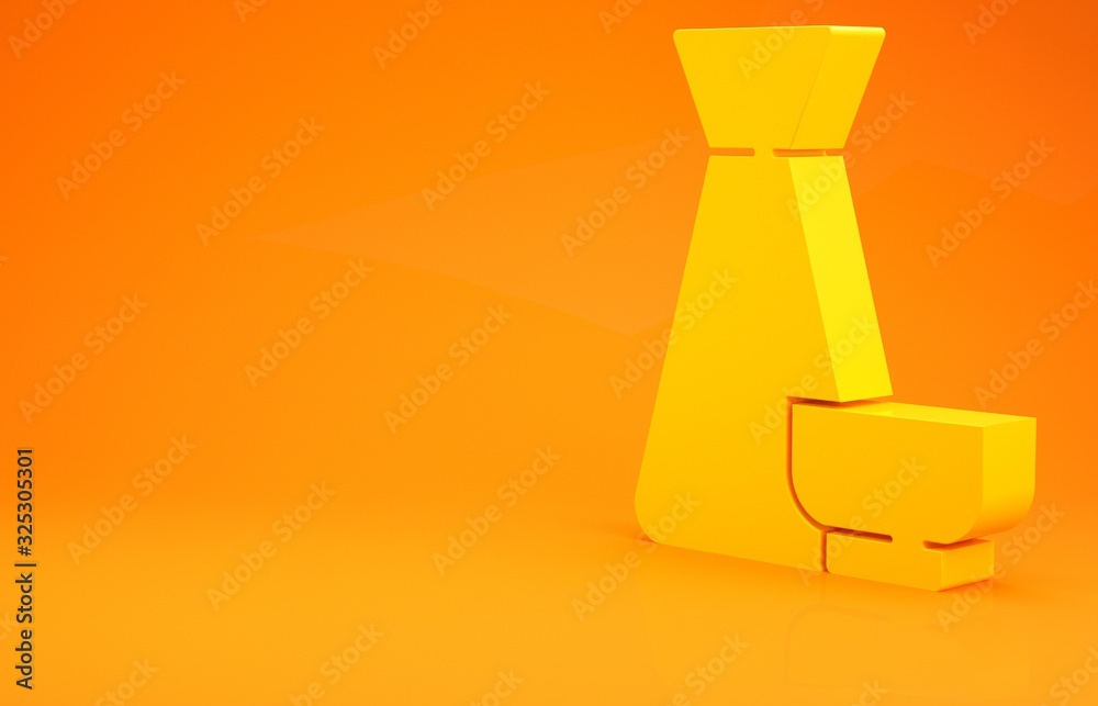 黄色的中国传统茶道图标，橙色背景。带杯子的茶壶。简约