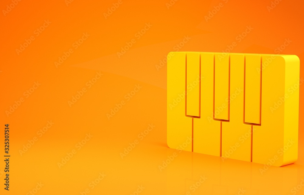 Yellow Music synthesizer icon isolated on orange background. Electronic piano. Minimalism concept. 3