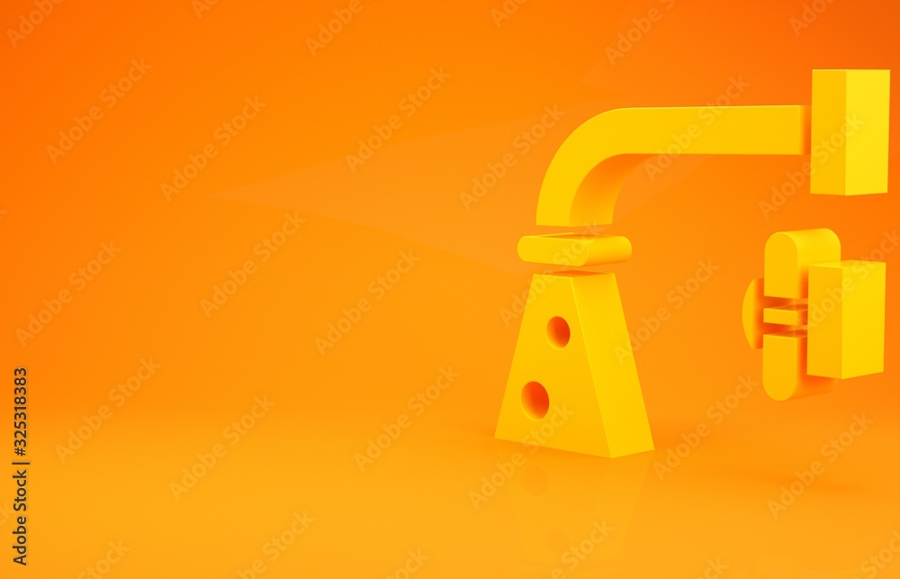 Yellow Water tap icon isolated on orange background. Minimalism concept. 3d illustration 3D render