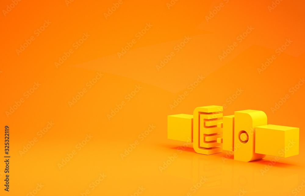 黄色安全带图标隔离在橙色背景上。安全带。极简主义概念。3d插图