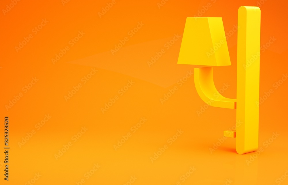 Yellow Wall sconce icon isolated on orange background. Wall lamp light. Minimalism concept. 3d illus