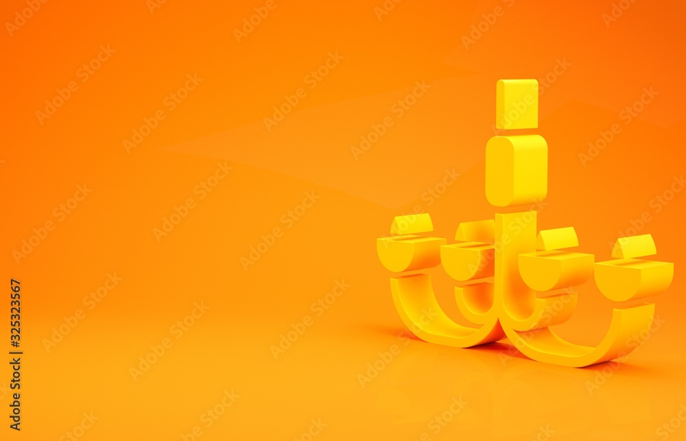 黄色吊灯图标隔离在橙色背景上。极简主义概念。3d插图3d渲染