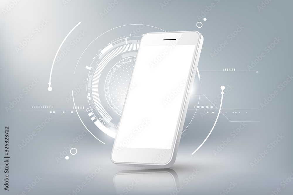Realistic  white smartphone mockup Perspective view with blank display isolated templates and futuri