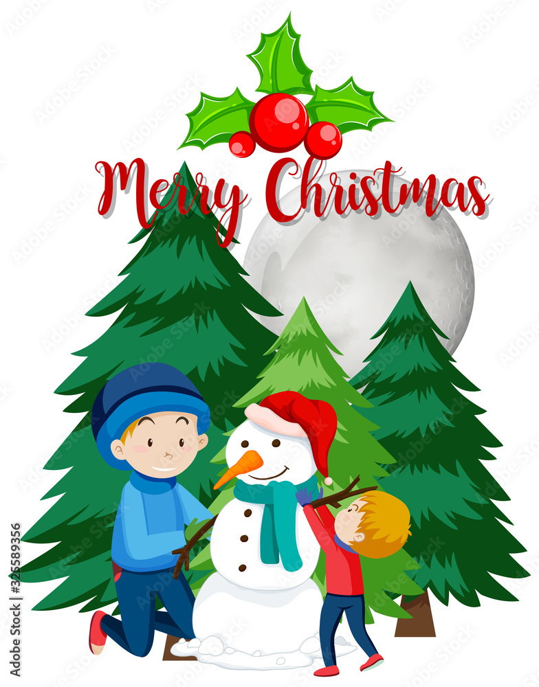 Christmas theme with kids and snowman
