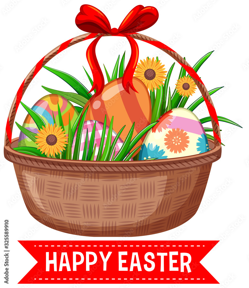 Poster design for easter with painted eggs in basket