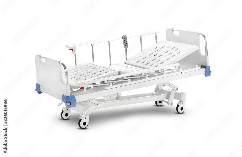Mobile Hospital Bed, isolated on white background . Variable Height Bed. Medical Equipment