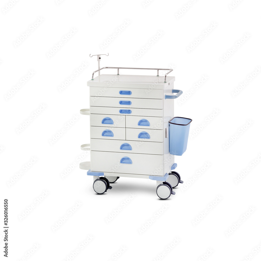 Mobile medical nightstand (bedside table), isolated on white background. Medical Equipment   