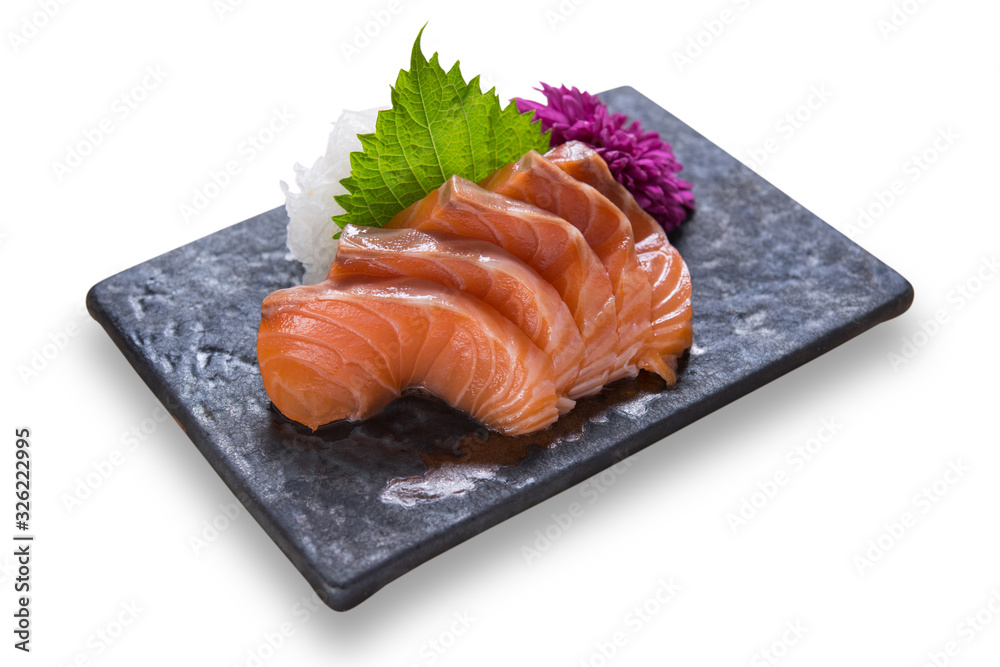 Sliced Japanese food salmon sashimi dinner meal isolated on white background
