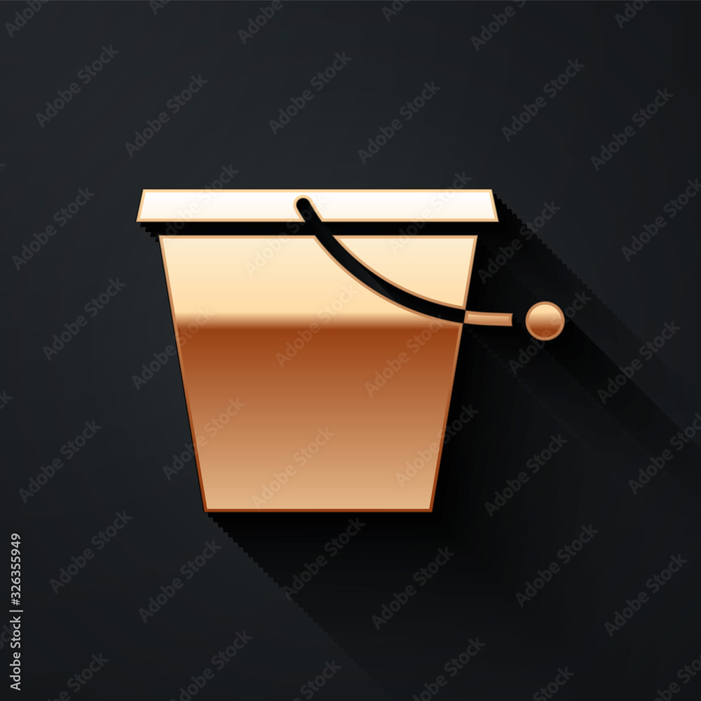 Gold Bucket icon isolated on black background. Long shadow style. Vector Illustration