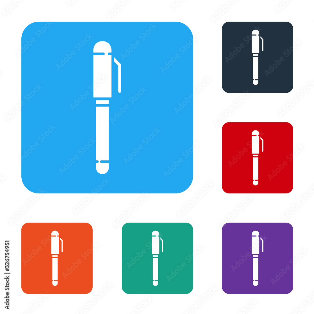 White Pen icon isolated on white background. Set icons in color square buttons. Vector Illustration