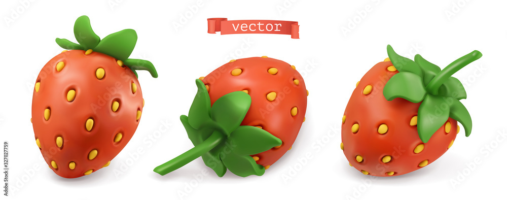 草莓夏季水果。塑化剂艺术插图三维矢量图标集