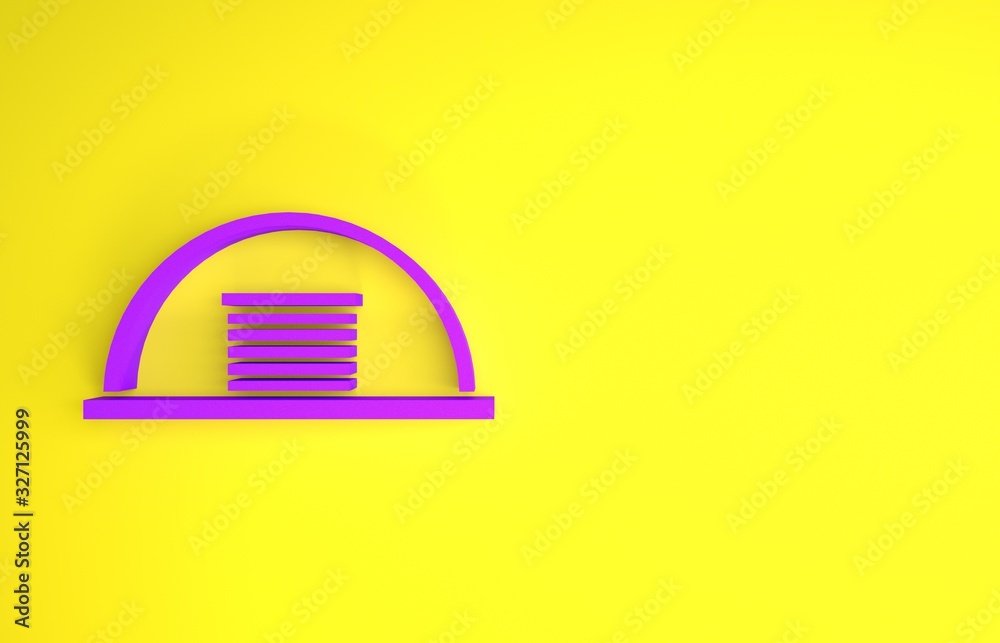 Purple Hangar icon isolated on yellow background. Minimalism concept. 3d illustration 3D render