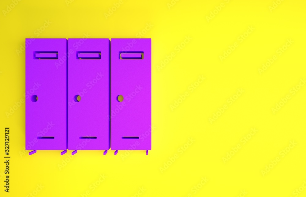 紫色储物柜或更衣室，用于曲棍球、足球、篮球队或工人图标隔离在yel上