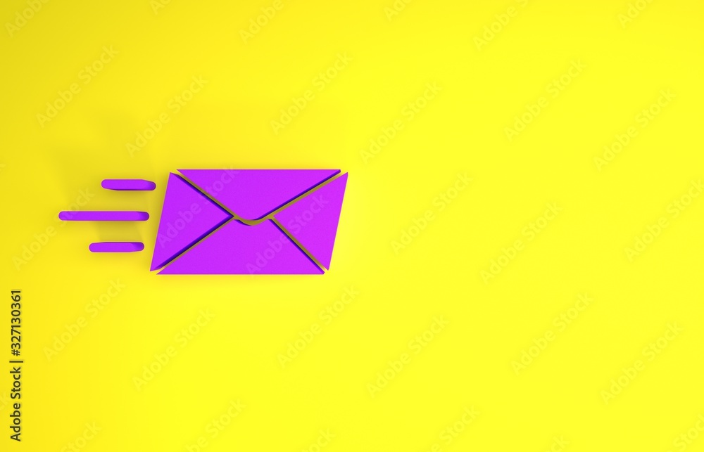 黄色背景上隔离的紫色快递信封图标。电子邮件字母符号。极简主义
