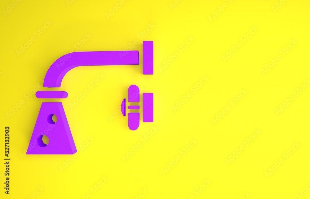 Purple Water tap icon isolated on yellow background. Minimalism concept. 3d illustration 3D render