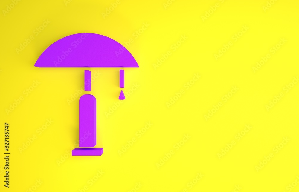 Purple Table lamp icon isolated on yellow background. Minimalism concept. 3d illustration 3D render