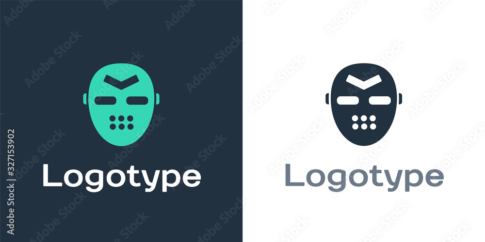 Logotype冰球面具图标隔离在白色背景上。徽标设计模板元素。Vector Illustr
