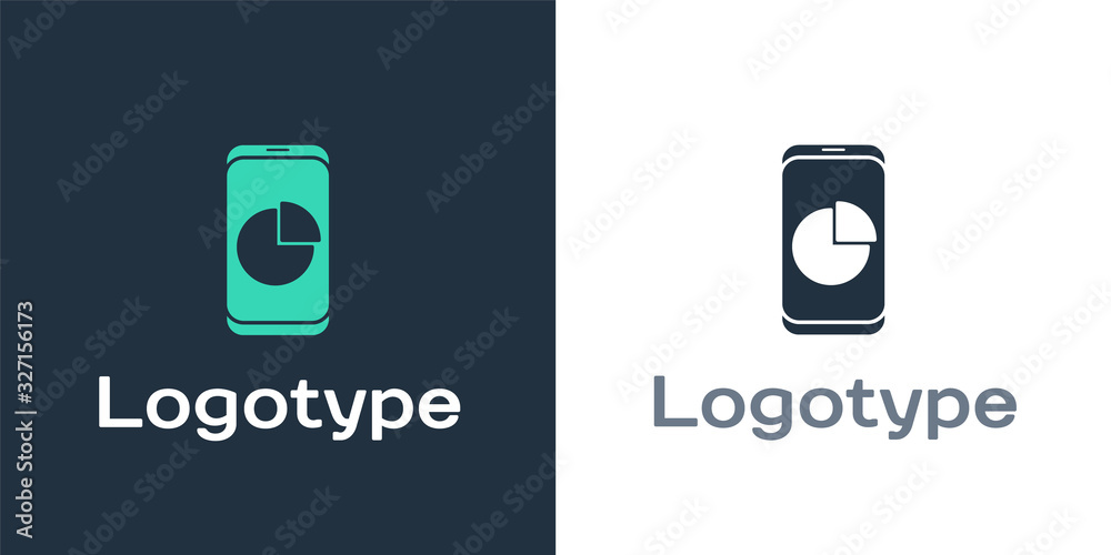 Logotype手机，白色背景上隔离有图表图标。报告文本文件.Accounti