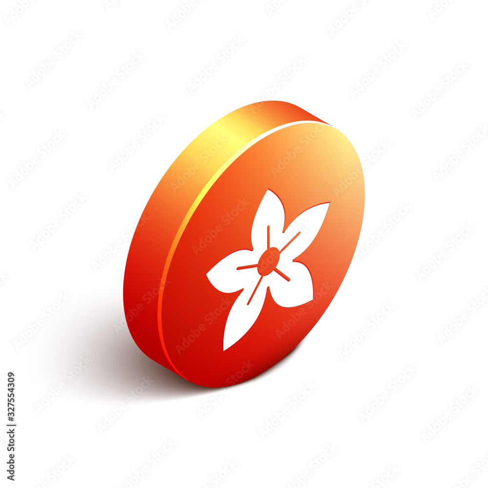 白色背景上隔离的等距莲花图标。橙色圆圈按钮。矢量插图
