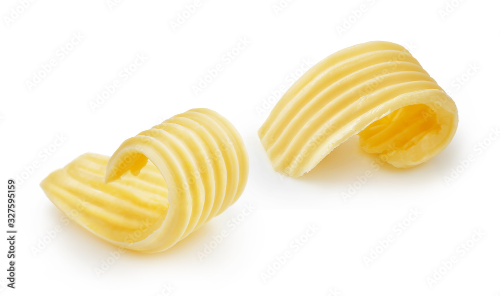 白色背景上隔离的黄油卷或黄油卷