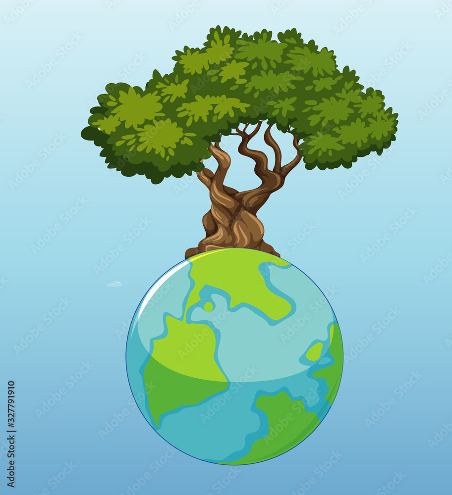 地球仪上有一棵绿色的大树
