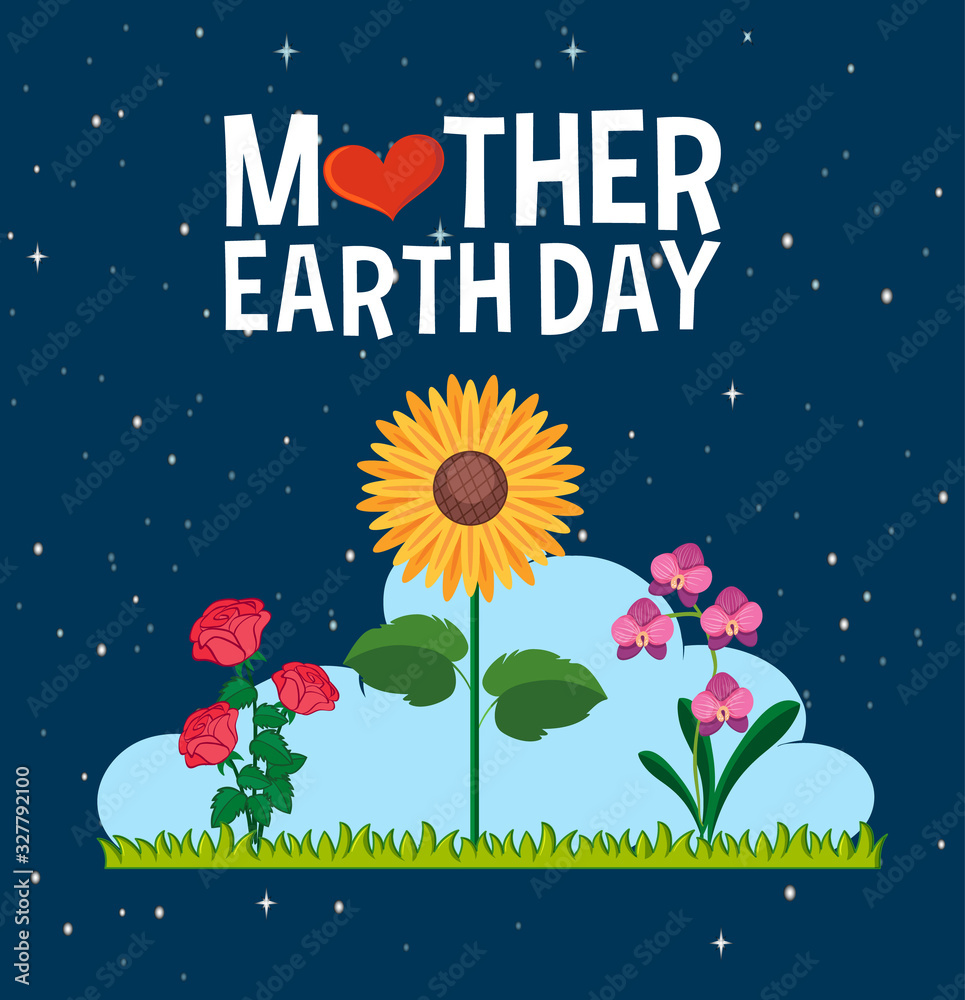 美丽花朵的地球母亲日海报设计