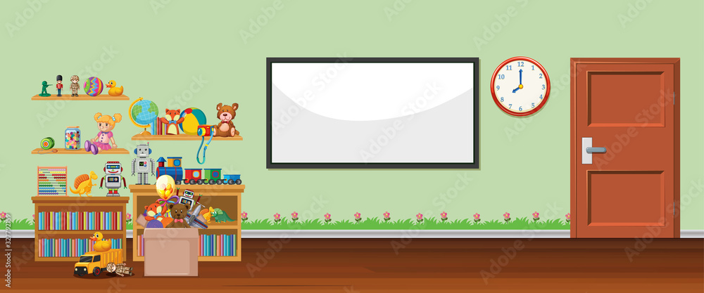 白板和玩具的背景场景