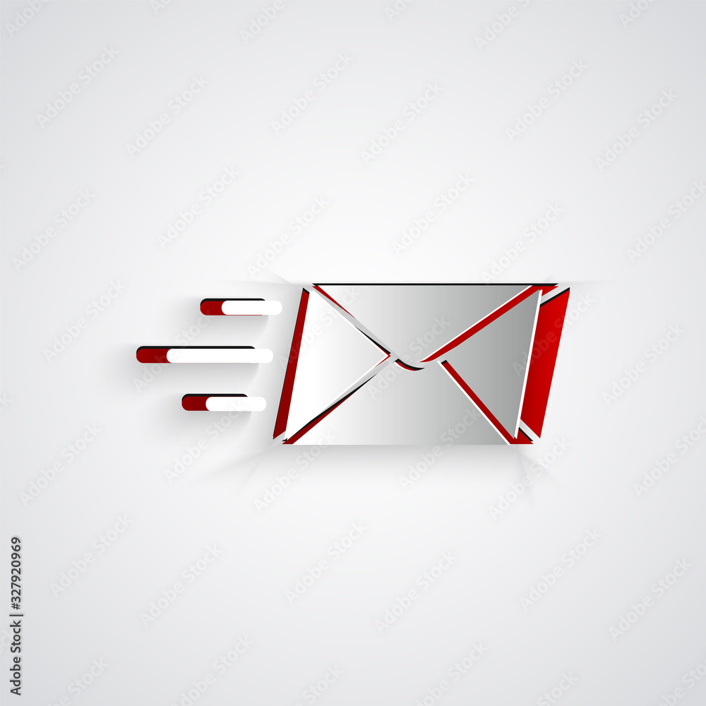 灰色背景上隔离的剪纸快递信封图标。电子邮件字母符号。纸艺术