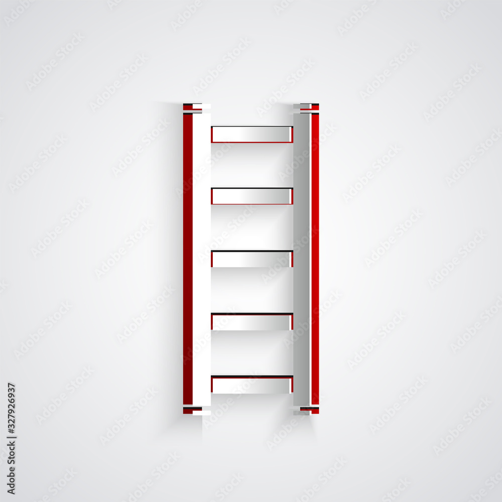 Paper cut Fire escape icon isolated on grey background. Pompier ladder. Fireman scaling ladder with 