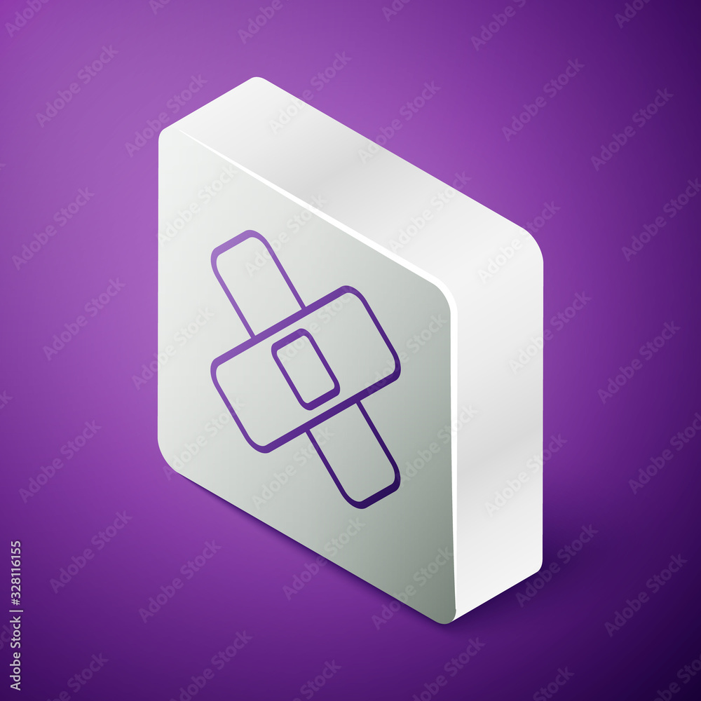 Isometric line Crossed bandage plaster icon isolated on purple background. Medical plaster, adhesive