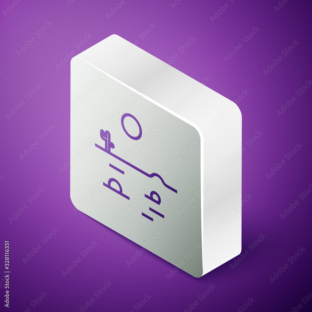 Isometric line Desert landscape with cactus icon isolated on purple background. Silver square button