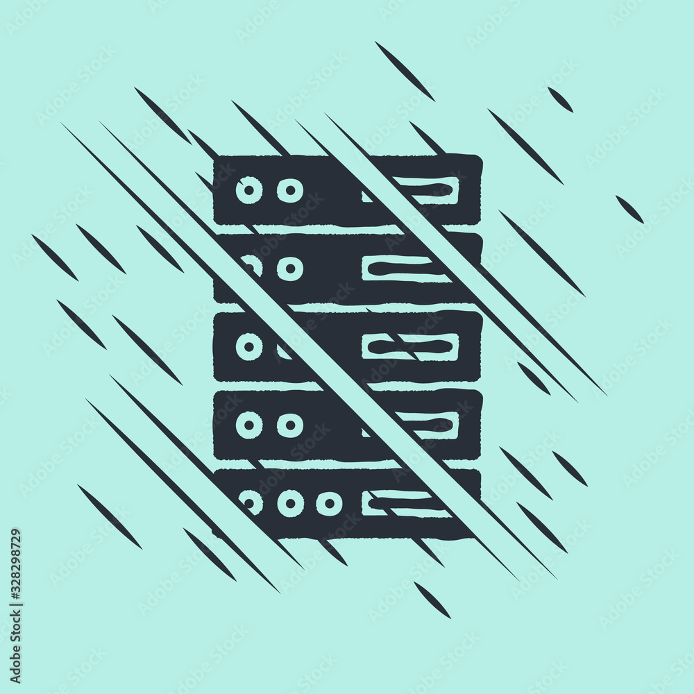 Black Server, Data, Web Hosting icon isolated on green background. Glitch style. Vector Illustration