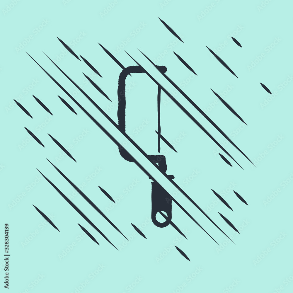 Black Hacksaw icon isolated on green background. Metal saw for wood and metal. Glitch style. Vector 