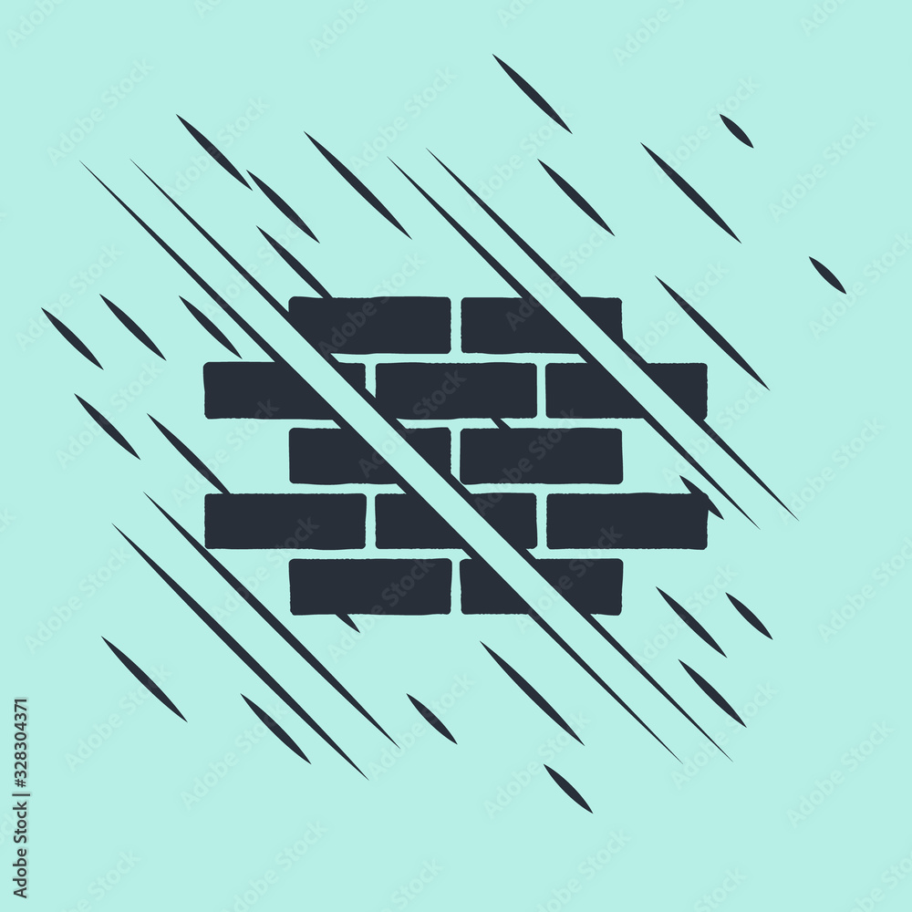 Black Bricks icon isolated on green background. Glitch style. Vector Illustration