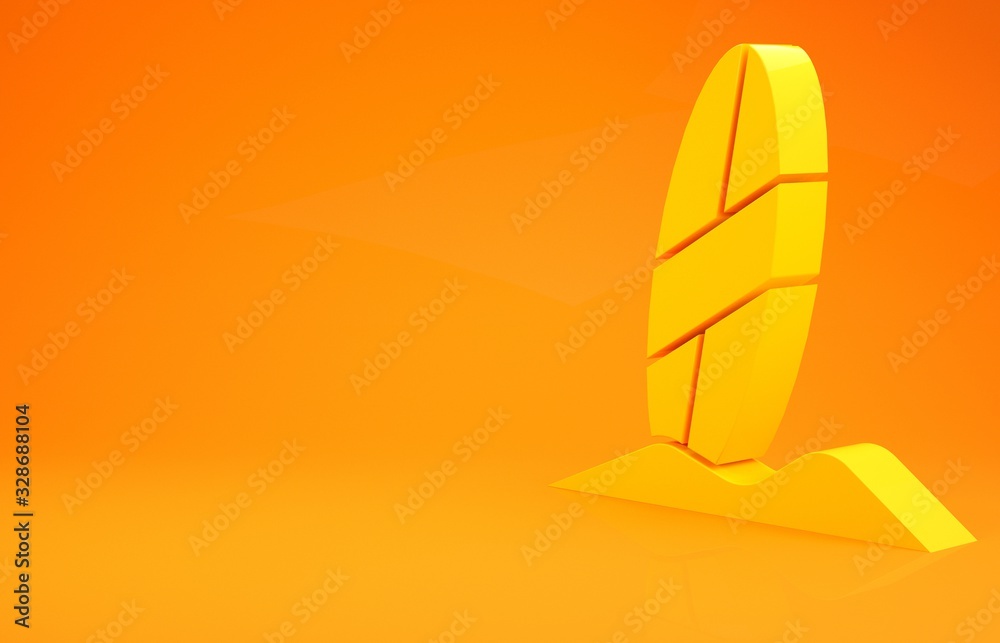 Yellow Surfboard icon isolated on orange background. Surfing board. Extreme sport. Sport equipment. 